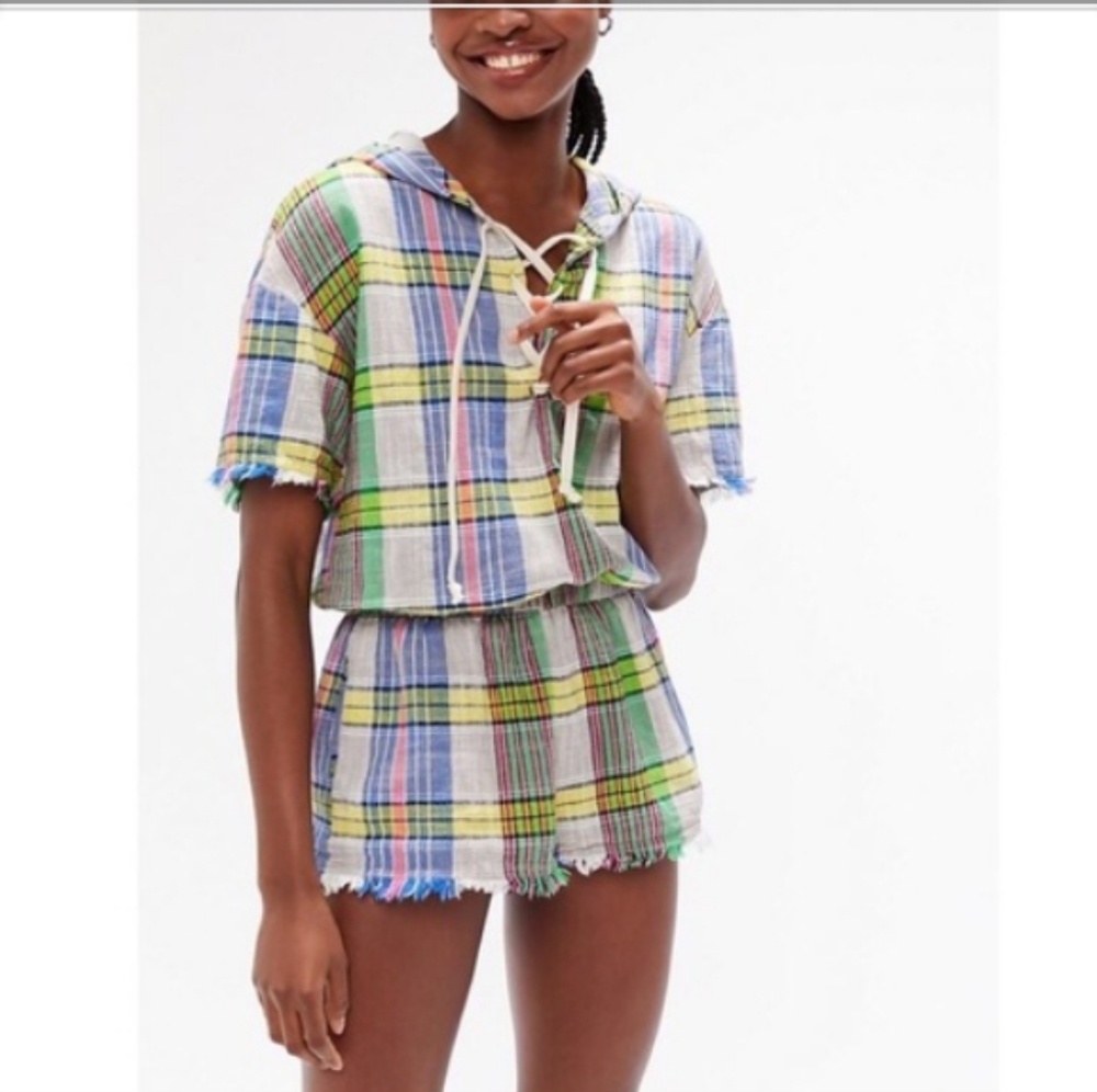 Urban Outfitters Plaid Hoodie Romper